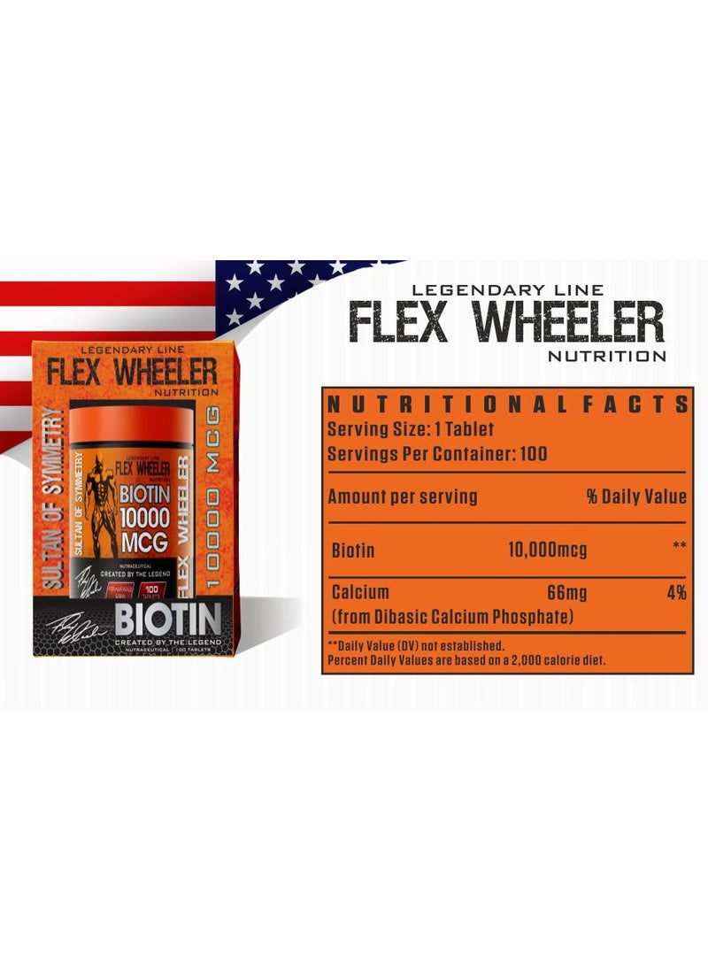 Flex Wheeler Nutrition - Flex Wheeler Nutrition Biotin 1000mcg - Supports Hair, Skin & Nails (100 Tablets) - Image 1