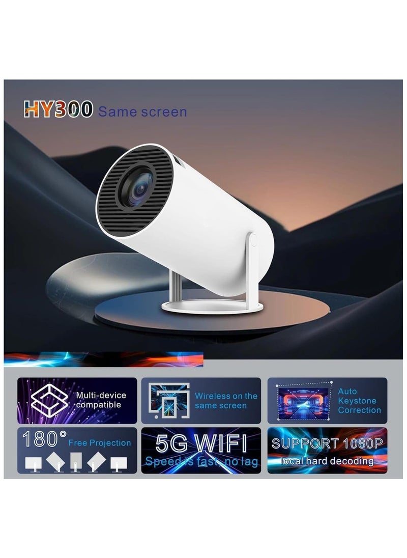 Mini Projector HY300 4K Android 11 – Portable Wi-Fi 6 & Bluetooth Projector with Keystone Correction, 180° Flip, Up to 130” Screen, HD Home Theater Movie Projector with Wi-Fi & BT 5.0