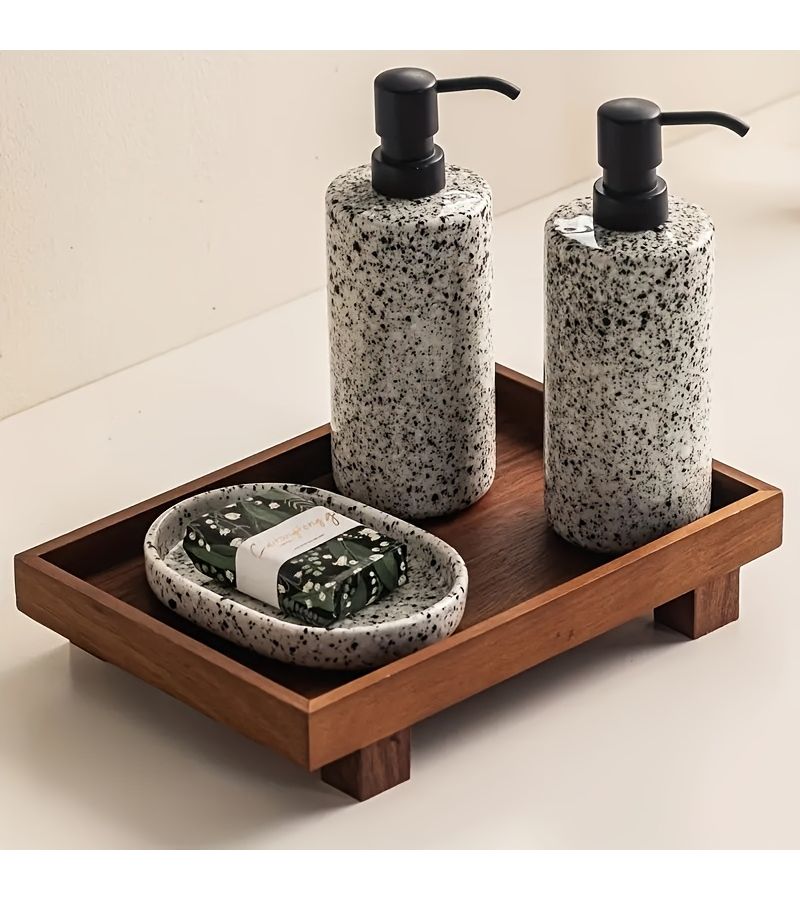 Walnut Bathroom Tray 11x8 Inch Non Slip Minimalist Marble Organizer - Image 5