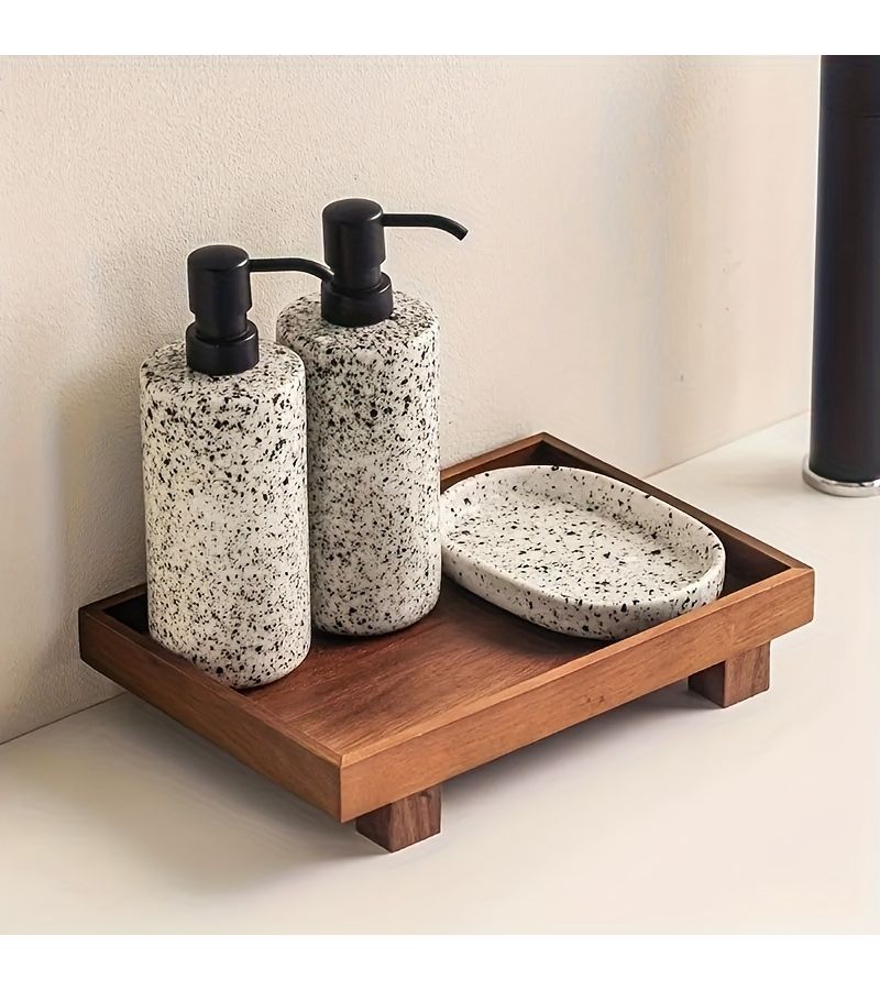 Walnut Bathroom Tray 11x8 Inch Non Slip Minimalist Marble Organizer - Image 3