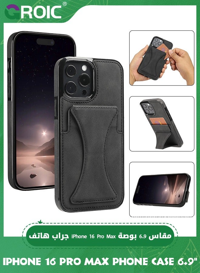 GROIC Case for iPhone 16 Pro Max 6.9 Inches Case, Slim PU Leather Wallet Case Credit Card Slot Holder Lightweight Protective Anti-Fall Kickstand Skin PU Leather TPU Back Cover with Folding Kickstand - Image 1