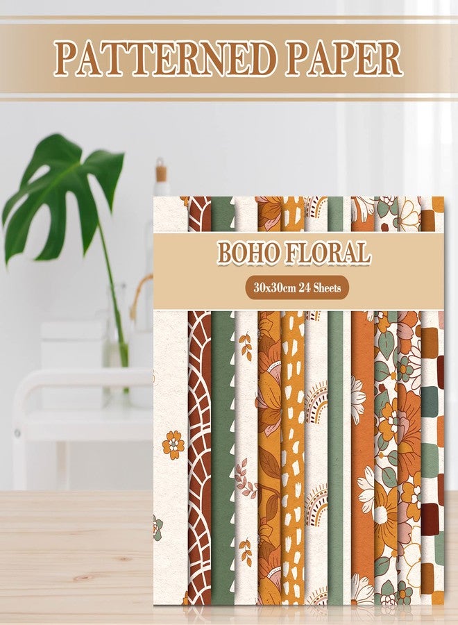 Whaline 24Pcs Floral Pattern Paper 30x30cm Retro Boho Rainbow Double-Sided Scrapbook Paper Hippie Groovy Craft Papers Folded Flat for DIY Background Card Making Photo Album Junk Journal Decoration - Image 4