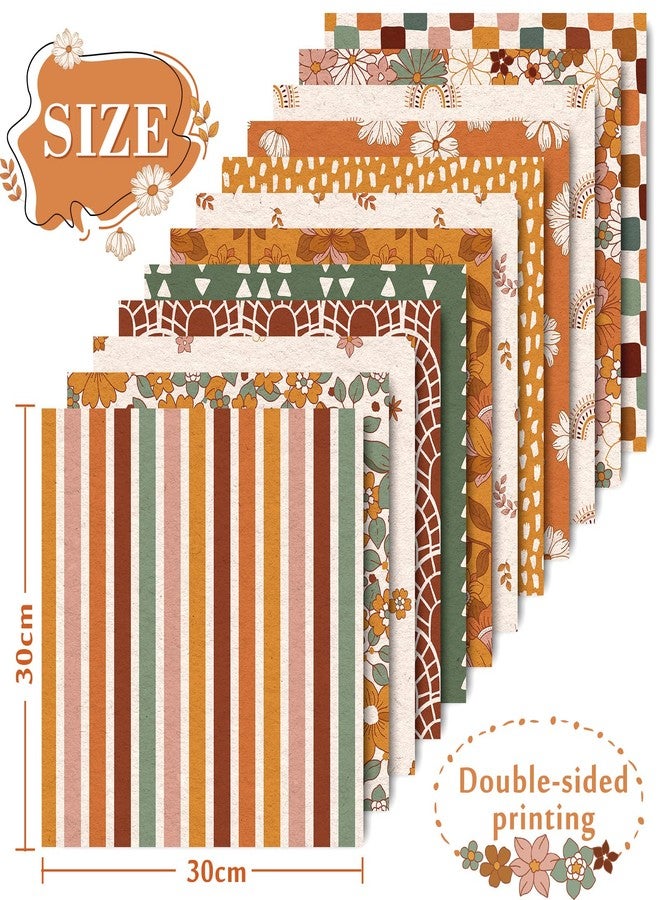 Whaline 24Pcs Floral Pattern Paper 30x30cm Retro Boho Rainbow Double-Sided Scrapbook Paper Hippie Groovy Craft Papers Folded Flat for DIY Background Card Making Photo Album Junk Journal Decoration - Image 2