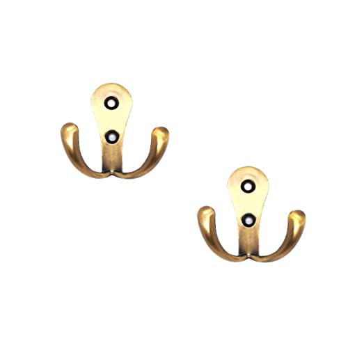 FAPBADRI Multipurpose Hooks, Used to Hang Clothes, Bags, Coats, Curtain Hold Backs, Keys, Colour - Antique Gold, Material - White Metal, Screws and Wallplugs Included, Pack of 2 Pieces - Image 1