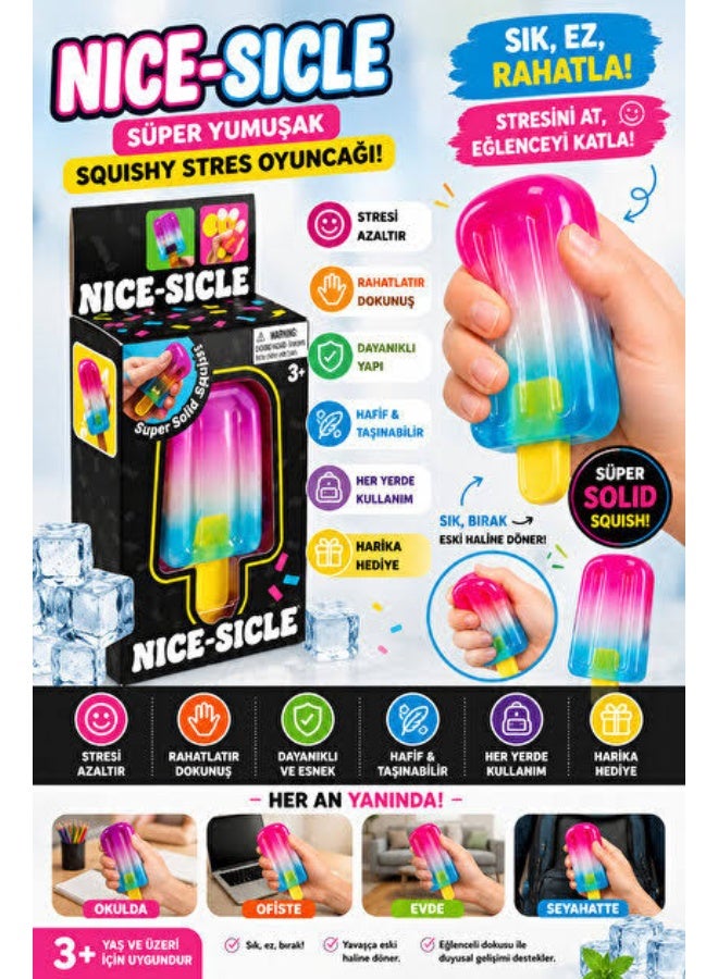 Needoh Popsicle Squishy Toy - Stress Relief Fidget Toy, Soft TPR Sensory Squeeze Ball for Kids & Adults, Portable Anxiety Relief Popsicle - Image 3