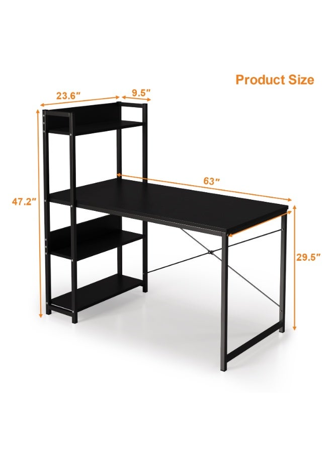 NEWLAN Sturdy and Stable Office Desk, 2-in-1 Gaming Desk with Side Bookshelf, Easy to Clean, Modern Simple Style Writing Desk Table for Home Office, Study or Gaming. - Image 2
