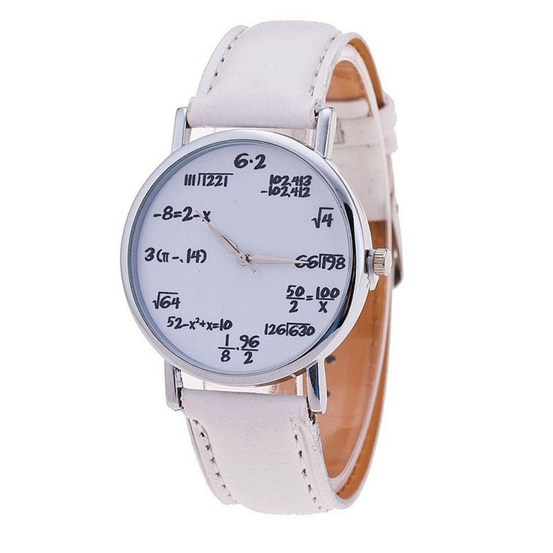Vavna Wristwatches Women Men Math Formula Equation Dial Leather Quartz Watch Student Wristwatches (White) - Image 4