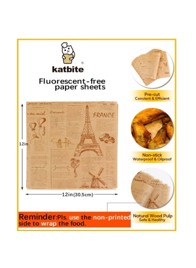 katbite ١٠٠ قطعة من ورق تغليف الساندويتشات، أوراق ديلي مقاس ١٢×١٢ بوصة، بطانات سلال الطعام، ورق خبز مقاوم للدهون وغير لاصق، مثالي للاستخدام المنزلي، والنزهات، واللفائف، والبرغر، والبوريتو. - Image 3