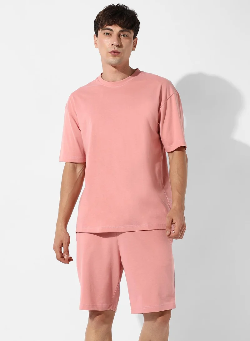 Campus Sutra Men's Oversized Solid Peach Casual Co-Ord Set