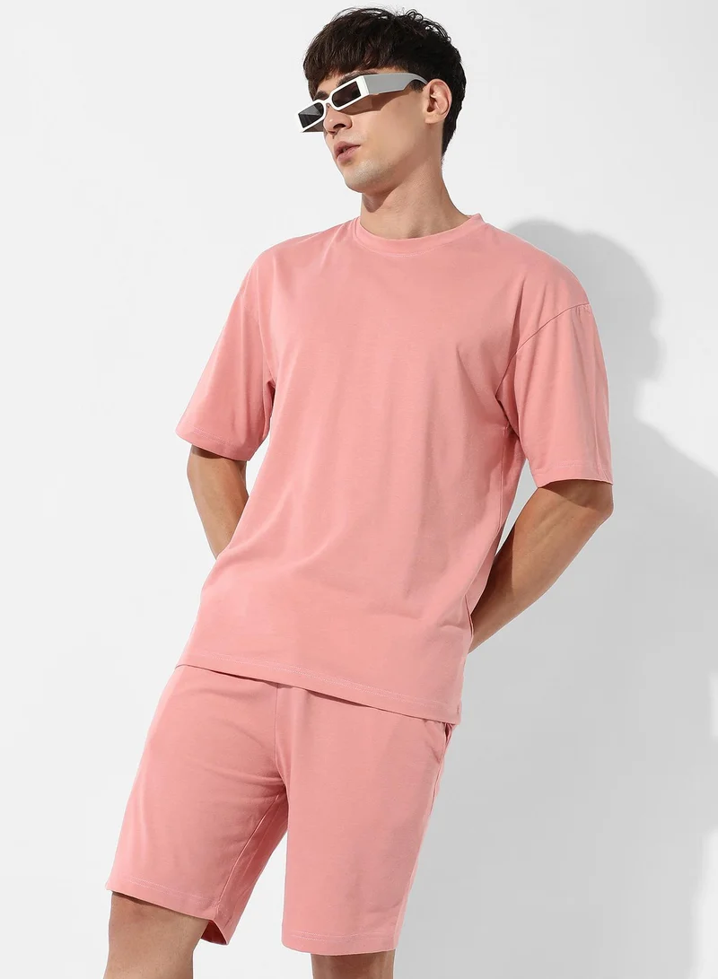 Campus Sutra Men's Oversized Solid Peach Casual Co-Ord Set