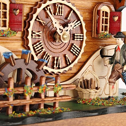 Trenkle Quartz Cuckoo Clock Black Forest House with Moving Mill Wheel and Clock Peddler, with Music TU 478 QM HZZG - Image 3