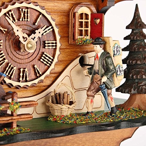 Trenkle Quartz Cuckoo Clock Black Forest House with Moving Mill Wheel and Clock Peddler, with Music TU 478 QM HZZG - Image 2