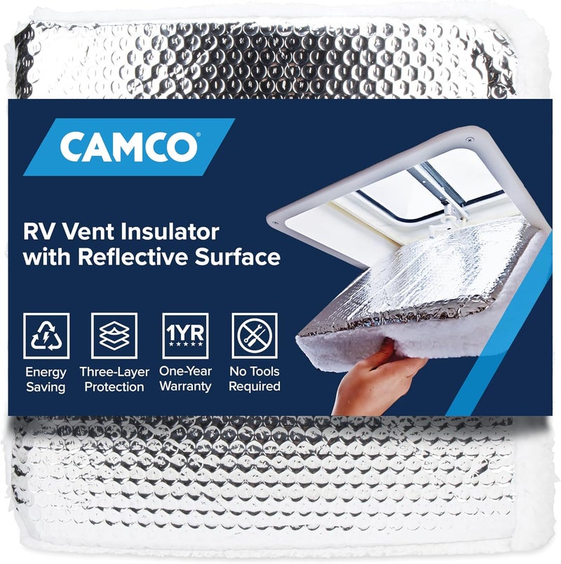 Camco Camper/RV Vent Insulator and Skylight Cover - Features 3 Layers to Reduce Heat Transfer & Increase A/C Efficiency - Fits Standard 14” Travel Trailer/RV Roof Vents (45192) - Image 1