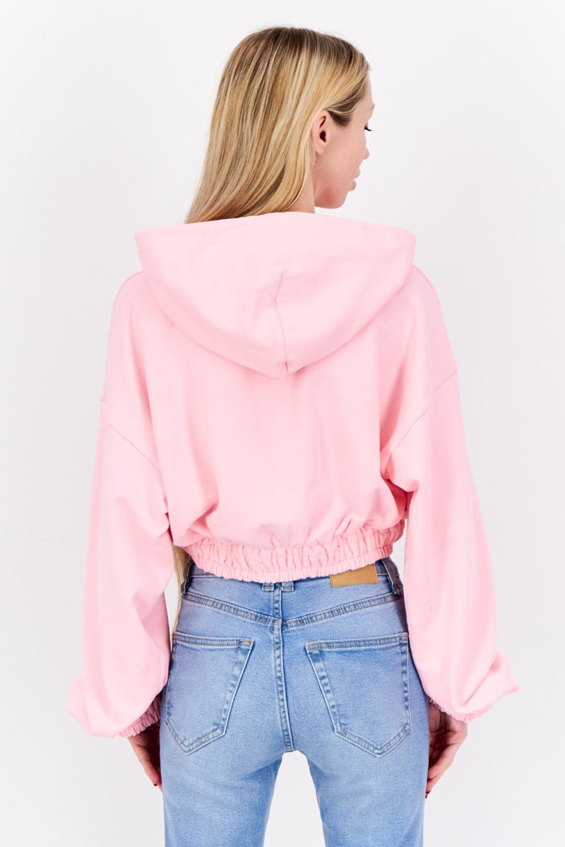 NIA Women Long Sleeve Plain Hoodei, Pink - Image 2