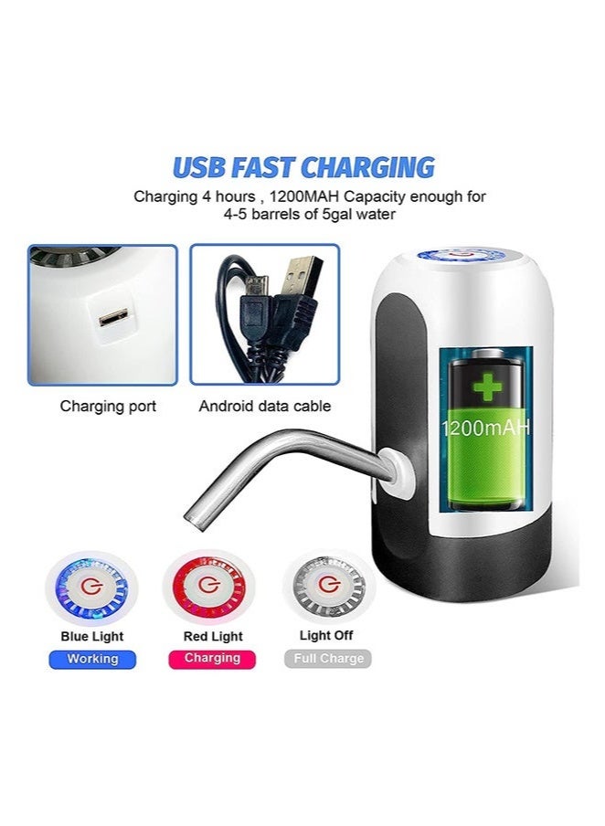 كيلا مضخة زجاجة مياه سعة 5 جالون، مضخة مياه كهربائية محمولة للشحن عبر USB، مضخة مياه محمولة للشحن عبر USB لأباريق سعة 2-5 جالون موزع مياه محمول للمكتب والمنزل والتخييم والمطبخ وغيرها، أبيض - Image 5