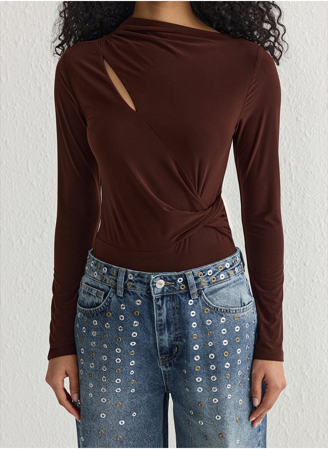 trendyol Brown Pleated Snap Knit TPRSS25BD00000  - Image 3