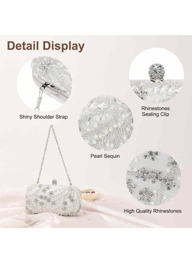Bukela Womens Rhinestone Evening Clutch Bag, Sparkly Crystal Glitter Handbag with Chain Strap, Formal Bridal Purse for Wedding Prom Party (White) - Image 3