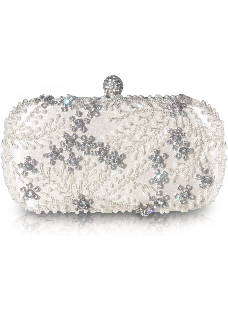 Bukela Womens Rhinestone Evening Clutch Bag, Sparkly Crystal Glitter Handbag with Chain Strap, Formal Bridal Purse for Wedding Prom Party (White) - Image 1