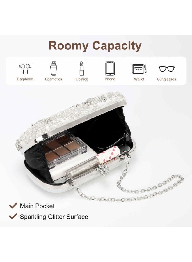 Bukela Womens Rhinestone Evening Clutch Bag, Sparkly Crystal Glitter Handbag with Chain Strap, Formal Bridal Purse for Wedding Prom Party (White) - Image 4