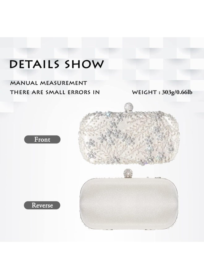 Bukela Womens Rhinestone Evening Clutch Bag, Sparkly Crystal Glitter Handbag with Chain Strap, Formal Bridal Purse for Wedding Prom Party (White) - Image 5