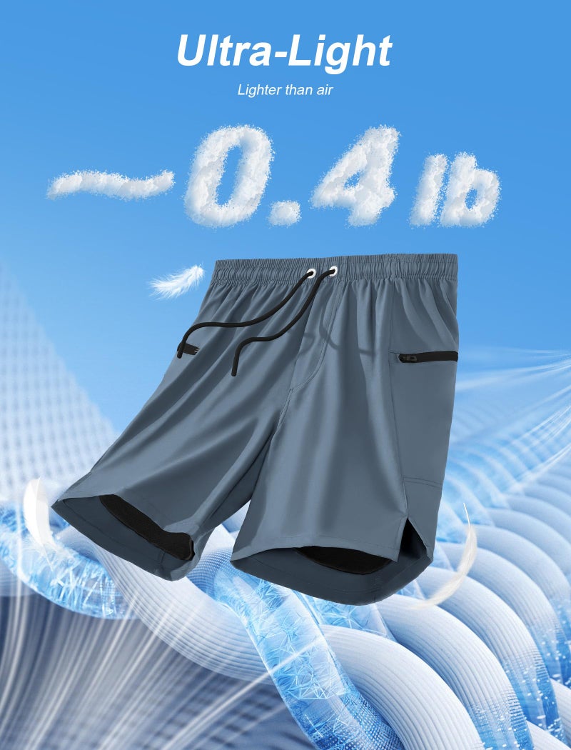 veepro Mens Gym Shorts 2 in 1 Workout Running Shorts 7 inch Quick Dry Lightweight Athletic Shorts with Compression Liner Zip Pocket Blue Gray L - Image 4