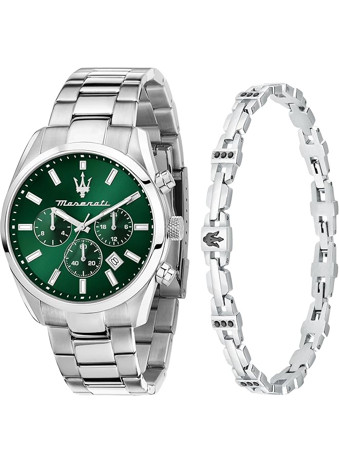 مازيراتي ساعة رجالية تناظرية كوارتز متعددة الوظائف بسوار فولاذي من مجموعة Attrazione R8853151017 فضية - Image 1