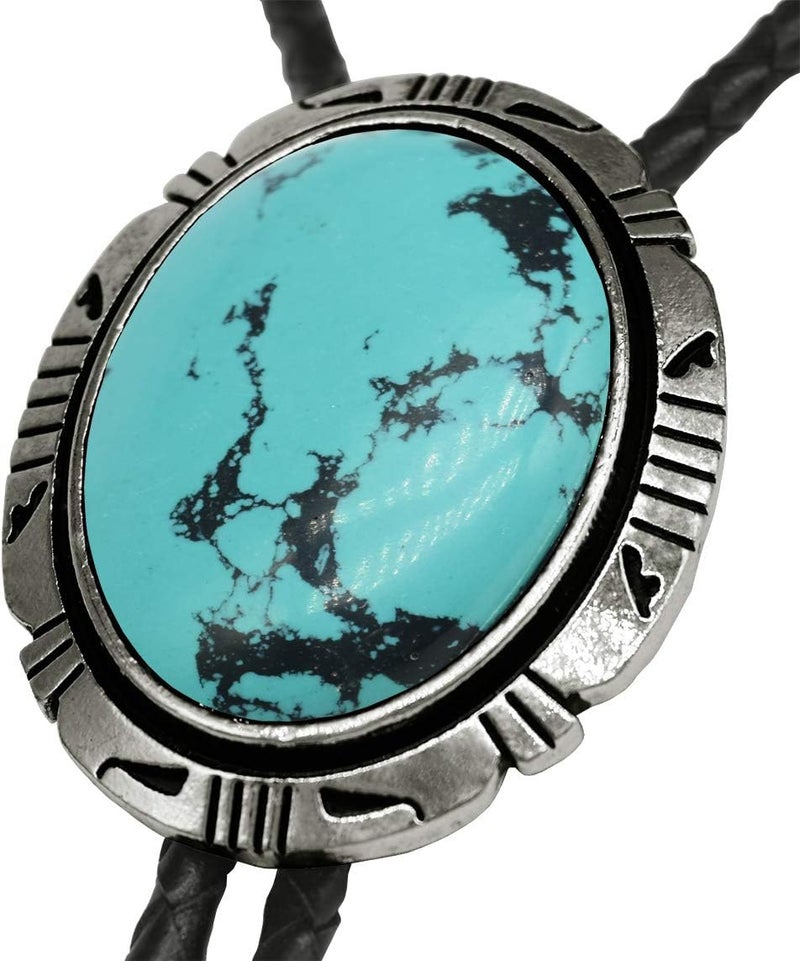 Moranse Bolo Tie With Emerald Blue and Black or More Colors Stone Celtic Style Genuine and Cowhide Rope - Image 3