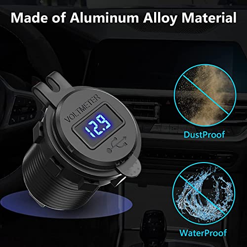 Qidoe 12V USB Outlet 2 Pack, Dual Quick Charge 3.0, Socket Waterproof Aluminum Charger with LED Voltmeter and Power Switch, Adapter for Marine Motorcycle Truck Golf Cart RV, Car etc. - Image 5