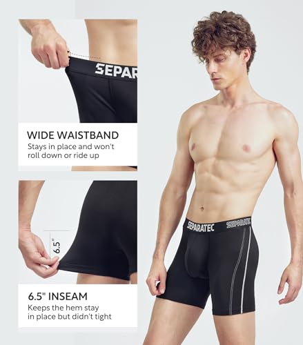 Separatec Mens Underwear Dual Pouch Boxer Briefs Moisture Wicking & Breathable ComfortSoft Underwear with Fly 3 or 6 Pack(L,Black) - Image 5