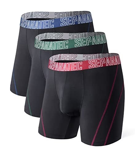 Separatec Mens Underwear Dual Pouch Boxer Briefs Moisture Wicking & Breathable ComfortSoft Underwear with Fly 3 or 6 Pack(L,Black) - Image 1