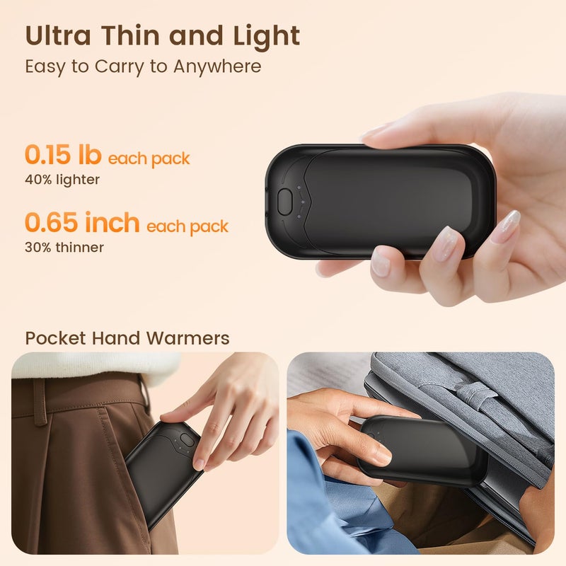 infray Hand Warmers Rechargeable 2 Pack, Electric Hand Warmer Reusable 3 Levels Heating Pocket Warmer, USB AI Handwarmer Portable, Great Gifts for Men Women, Outdoor, Golf, Hunting (Black) - Image 5