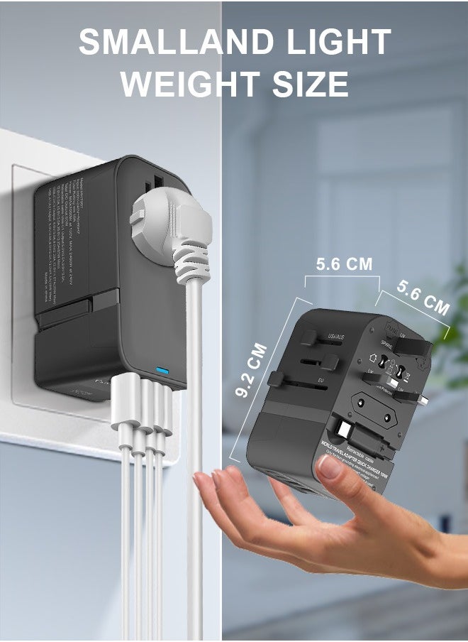 Xoopla - Universal Travel Adapter PD 65W,International Wall Charger Adapter with 2 USB C (2 x 20W) and 2 USB A (2 x 18W) Ports,Built-in Retractable Fast Charging Type C Cable/Dual Fuse/Surge Protect,All In One Worldwide Converter Power Plugs Socket for PD 3.0/2.0, QC3.0,PPS,iPhone,Samsung,MacBook Air and More - Image 1