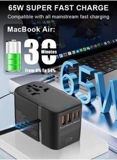 Xoopla Universal Travel Adapter PD 65W,Fast Charging International Wall Charger with 2 USB-C and 2 USB-A Ports,Built-in Retractable Type C Cable,All In One Worldwide Converter Power Plug for UK AUS EU Plugs Socket  - Image 3