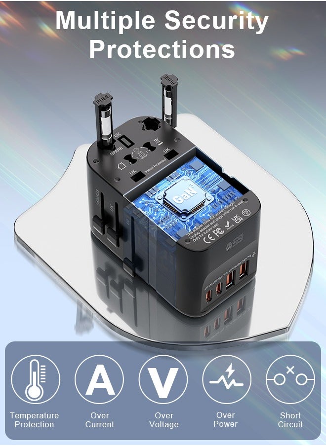 Xoopla - Universal Travel Adapter PD 65W,International Wall Charger Adapter with 2 USB C (2 x 20W) and 2 USB A (2 x 18W) Ports,Built-in Retractable Fast Charging Type C Cable/Dual Fuse/Surge Protect,All In One Worldwide Converter Power Plugs Socket for PD 3.0/2.0, QC3.0,PPS,iPhone,Samsung,MacBook Air and More - Image 1