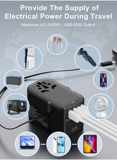 Xoopla Universal Travel Adapter PD 65W,Fast Charging International Wall Charger with 2 USB-C and 2 USB-A Ports,Built-in Retractable Type C Cable,All In One Worldwide Converter Power Plug for UK AUS EU Plugs Socket  - Image 5