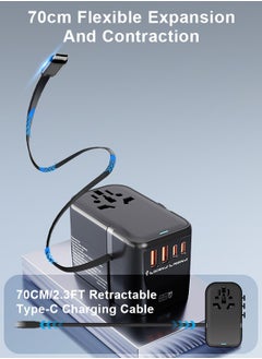 Xoopla Universal Travel Adapter PD 65W,Fast Charging International Wall Charger with 2 USB-C and 2 USB-A Ports,Built-in Retractable Type C Cable,All In One Worldwide Converter Power Plug for UK AUS EU Plugs Socket  - Image 4
