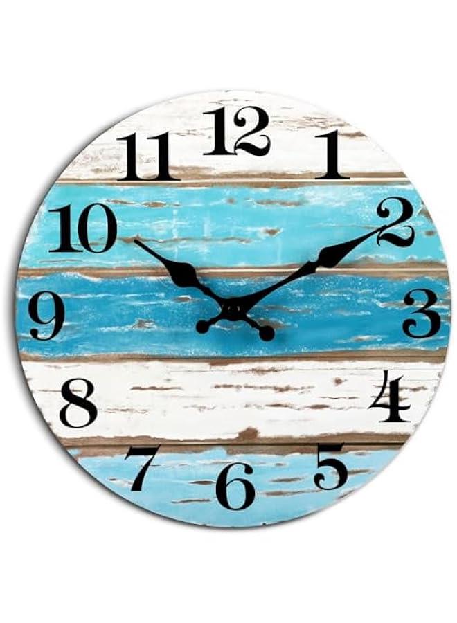 HOOKOR 10 Inch Wall Clocks Battery Operated Silent Non-Ticking, Vintage Round Rustic Coastal Nautical Clock Decorative, Wooden Clock for Home Kitchen Living Room Office Bathroom Bedroom - Image 1
