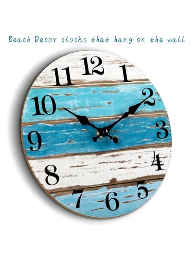 HOOKOR 10 Inch Wall Clocks Battery Operated Silent Non-Ticking, Vintage Round Rustic Coastal Nautical Clock Decorative, Wooden Clock for Home Kitchen Living Room Office Bathroom Bedroom - Image 4