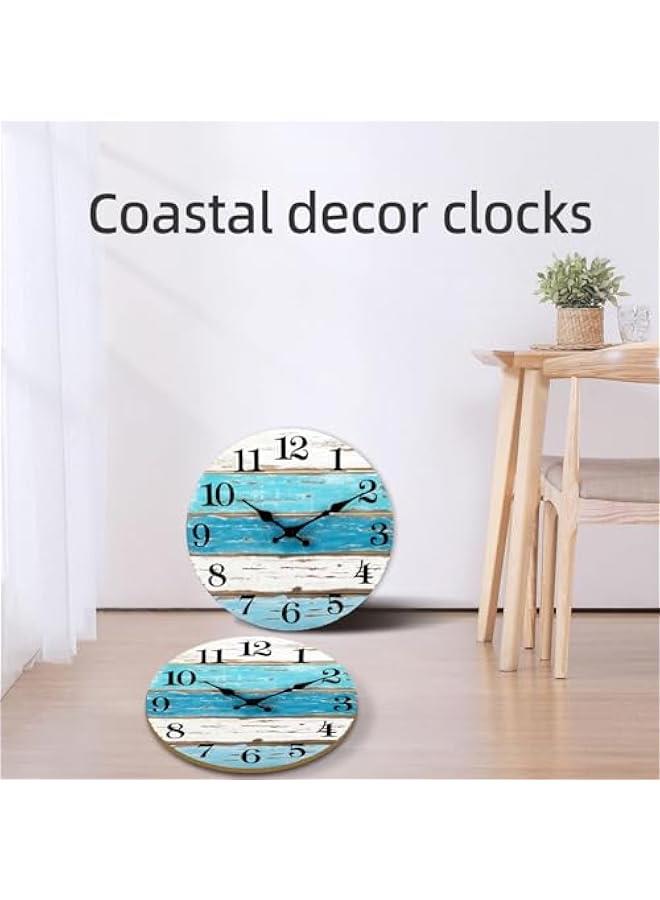 HOOKOR 10 Inch Wall Clocks Battery Operated Silent Non-Ticking, Vintage Round Rustic Coastal Nautical Clock Decorative, Wooden Clock for Home Kitchen Living Room Office Bathroom Bedroom - Image 5