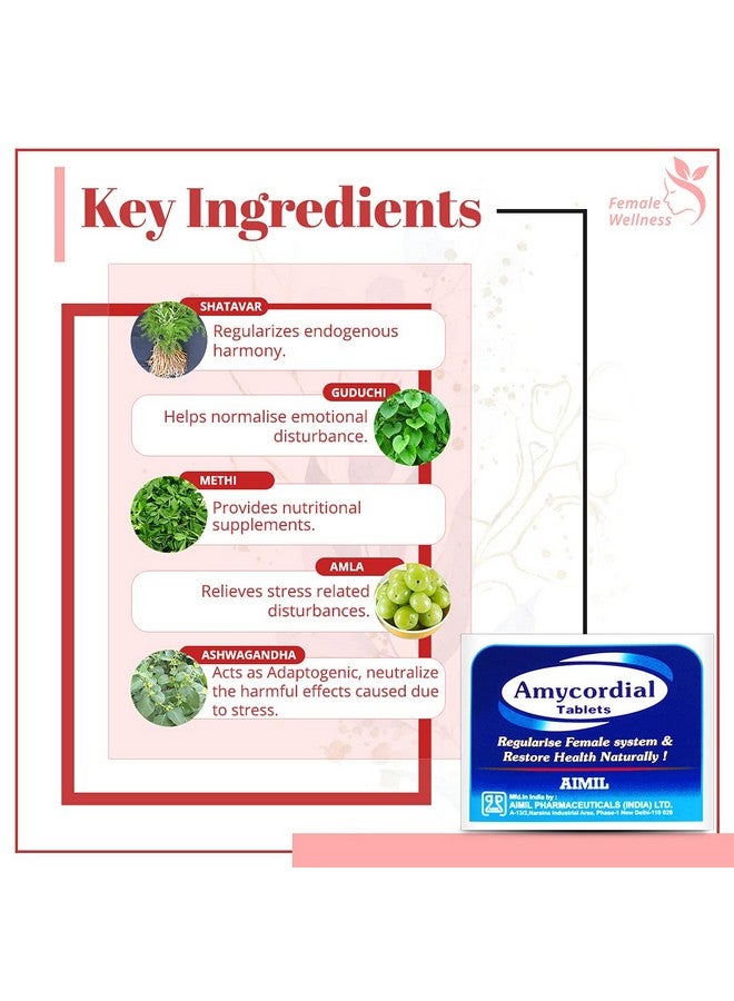 AIMIL Amycordial Tablets - 30 Tablets | Female Health Restorative | Contains Shatavari, Amla, Guduchi, Methi and more - Image 3