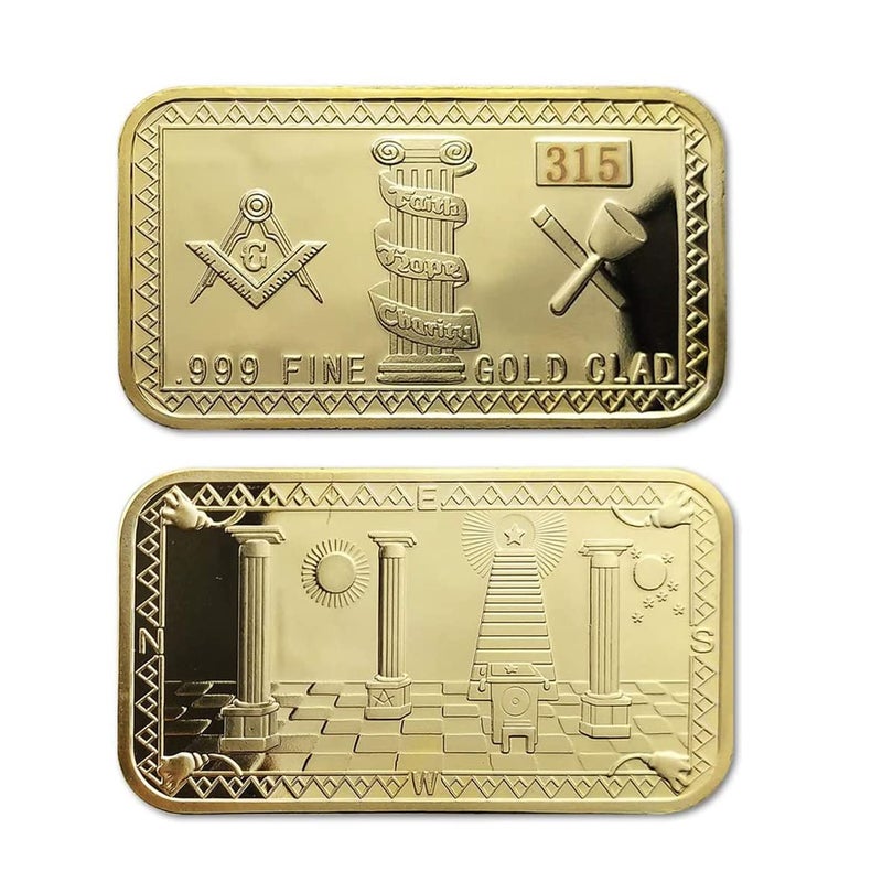 Glamtune Freemason Challenge Coin Masonic Symbol Gold Clad Bar Mason Coin - Image 1