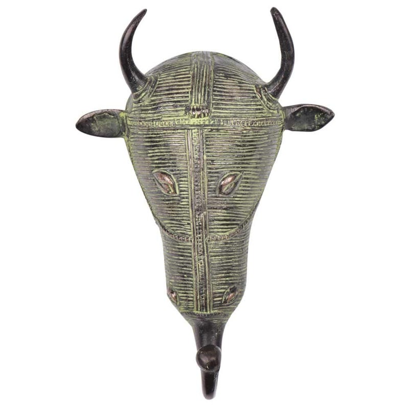 Indian-Shelf IndianShelf 1 Piece Brass Kids Tribal Bull Face Wall Hooks Animals Vintage Coat Hooks Antique Decorative Hooks Purse Hanger Key Holder Kids Coat Rack Wall Mount Bag Backpack Hooks Girls Room Dcor - Image 1
