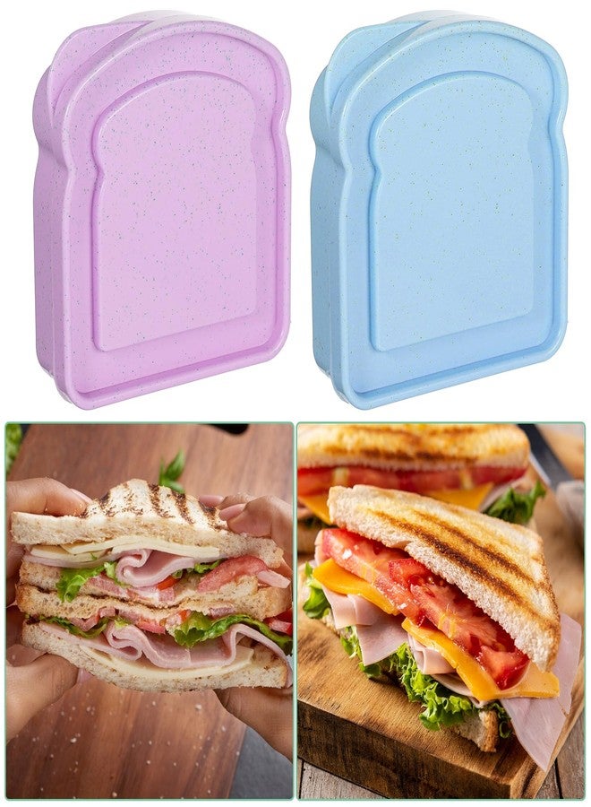 YBEATY 2 Pcs Sandwich Containers Plastic Toast Shape Food Storage Reusable Bread Sandwich Lunch Boxes Holder with Lid Fruit Salad Snacks with Lid for Family Office Camping Adults (Blue+Pink) - Image 5