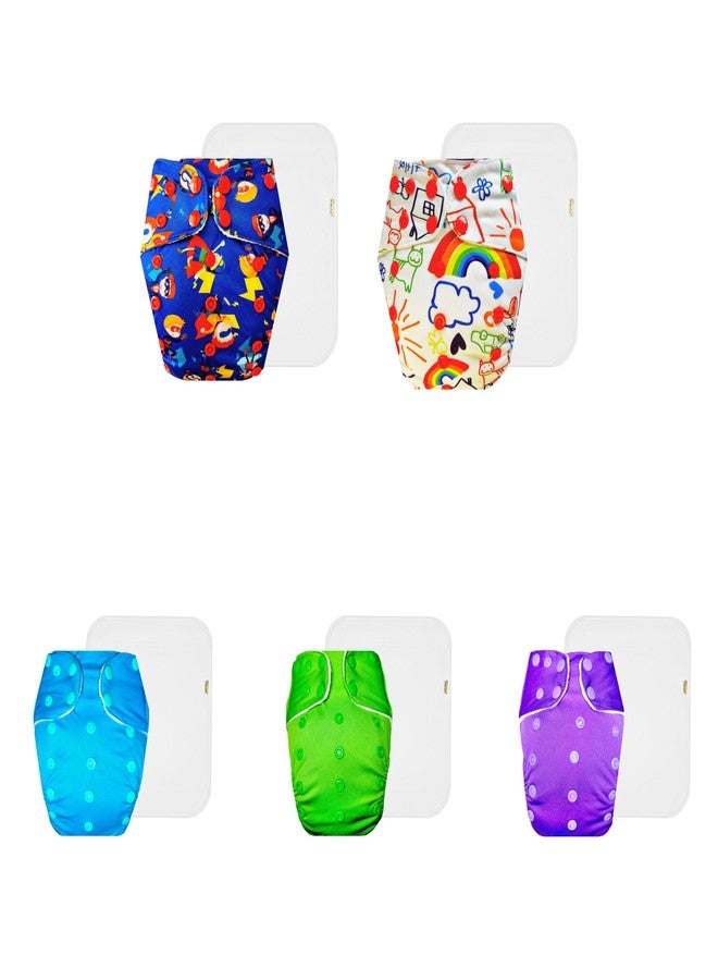 حفاضات دمبلدو القماشية الممتازة مع حشوة قطنية (عبوة من 5) | شعور بالجفاف والراحة | قابلة لإعادة الاستخدام والغسل | سهلة التنظيف | مثالية لفصل الصيف الهندي | من 3 أشهر إلى 3 سنوات | مناسبة للجنسين - Image 1