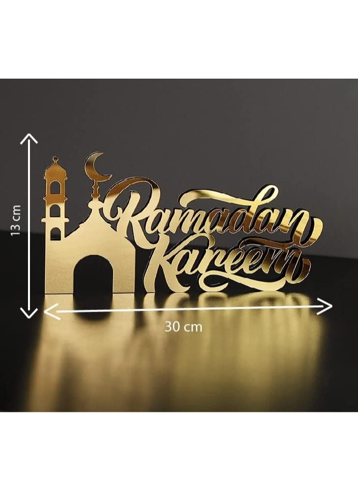Generic - ItsyWorld Wooden Acrylic Islamic Tabletop Decors | Ramadan Kareem and Eid Mubarak Decoration | Islamic Muslim Gifts | Ramadan Eid Decoration | Gold (Ramadan Kareem) No Box - Image 1