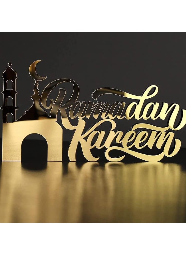 Generic - ItsyWorld Wooden Acrylic Islamic Tabletop Decors | Ramadan Kareem and Eid Mubarak Decoration | Islamic Muslim Gifts | Ramadan Eid Decoration | Gold (Ramadan Kareem) No Box - Image 1