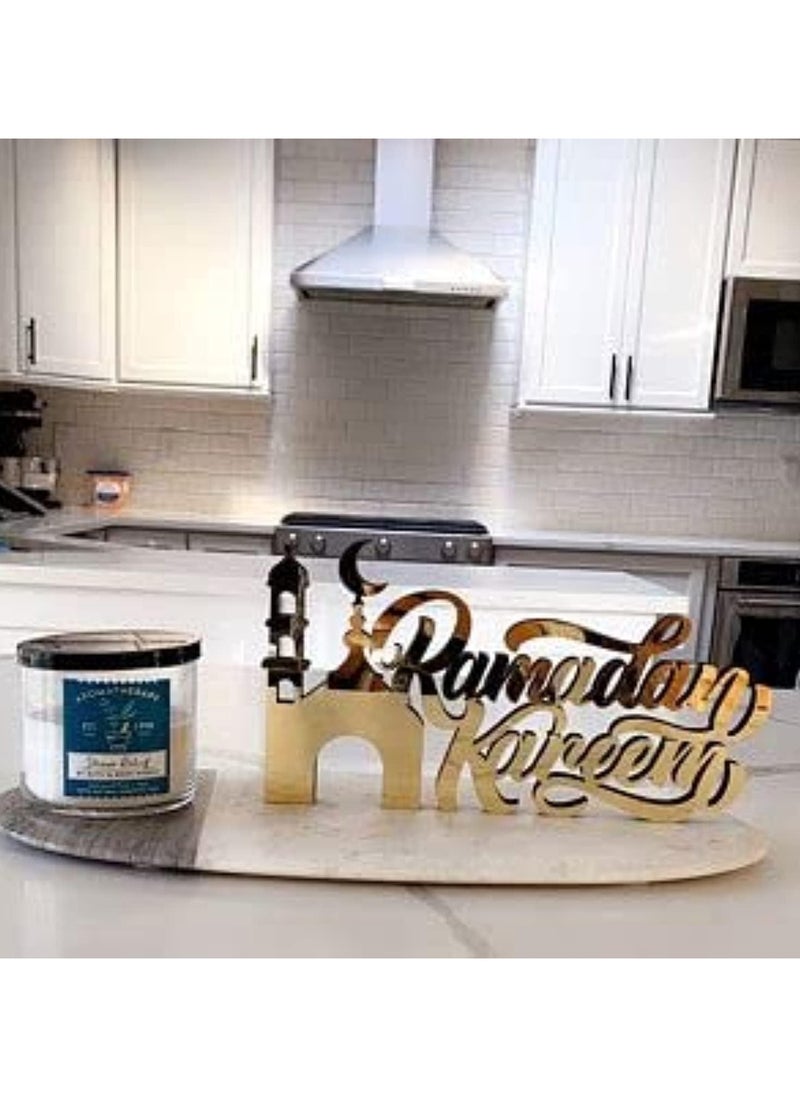Generic - ItsyWorld Wooden Acrylic Islamic Tabletop Decors | Ramadan Kareem and Eid Mubarak Decoration | Islamic Muslim Gifts | Ramadan Eid Decoration | Gold (Ramadan Kareem) No Box - Image 1