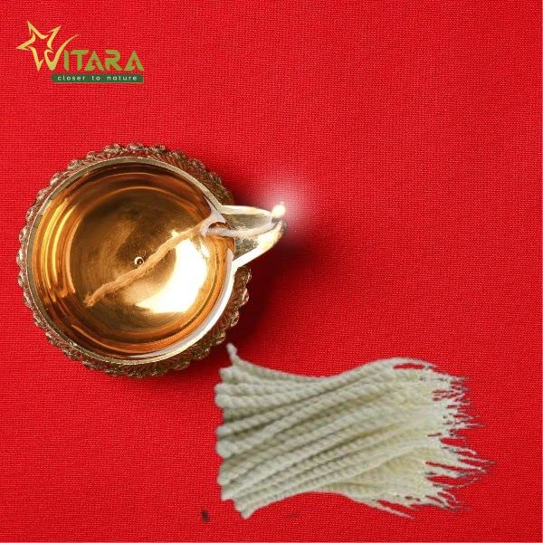VITARA VITARA Premium Organic White Twisted Long Handmade Cotton Double Wicks Lambi Double Diya Batti for Pooja Akhand Jyot Vattalu Deepam for puja samai White 400 Wicks - Image 3