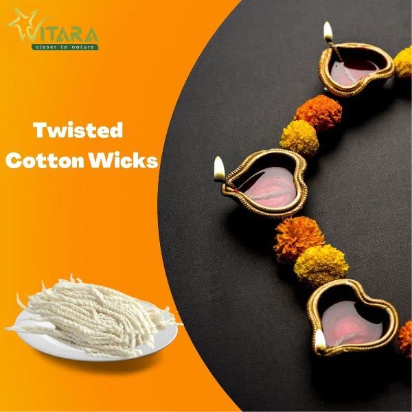 VITARA VITARA Premium Organic White Twisted Long Handmade Cotton Double Wicks Lambi Double Diya Batti for Pooja Akhand Jyot Vattalu Deepam for puja samai White 400 Wicks - Image 4