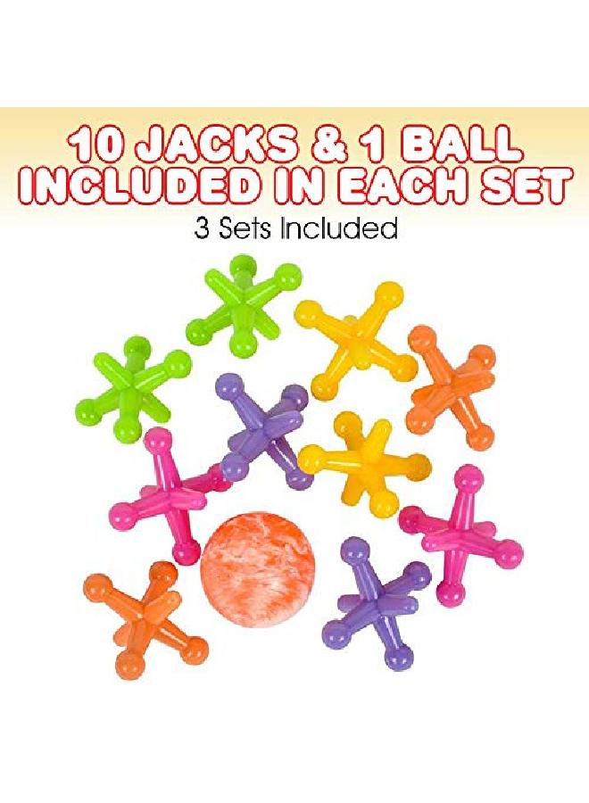 ArtCreativity Large Neon Jacks Game 3 Sets Each Set With 10 Plastic Jacks And 1 Marbleized Rubber Ball Vintage Toys Fun Activity For Kids Birthday Party Favors For Boys And Girls - Image 3